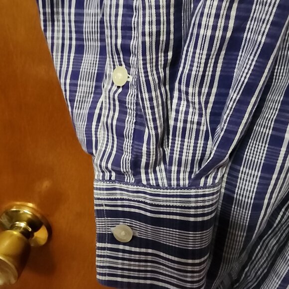 Men's 16 1/2 32/33 Michael Kors Blue/White Check Long Sleeve Button Down Shirt - Picture 7 of 10